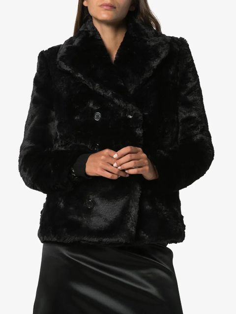 Saint Laurent faux fur peacoat - Black