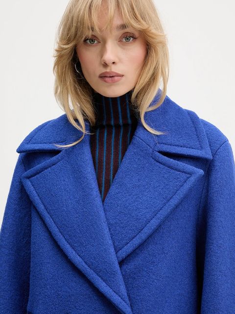 Desigual płaszcz z dodatkiem wełny SHORTCOLOR kolor niebieski 25WWEW11