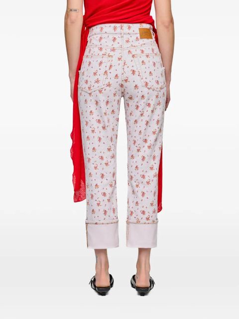 GANNI floral roll-up jeans - Neutrals