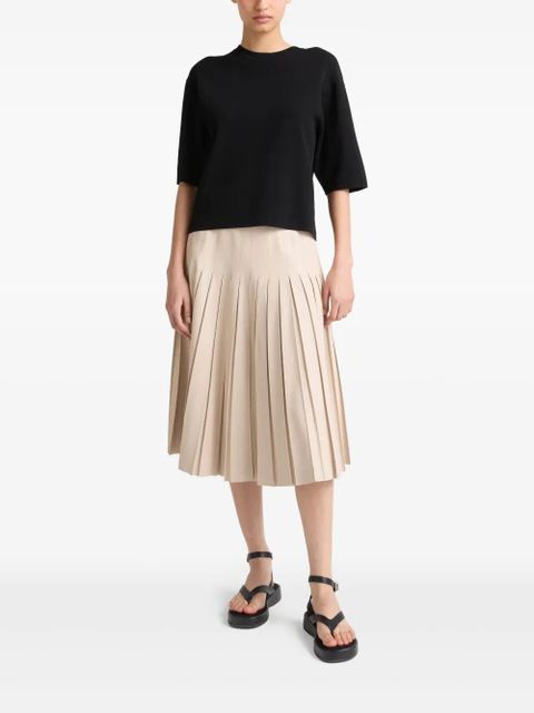 Yves Salomon pleated leather midi skirt - Neutrals
