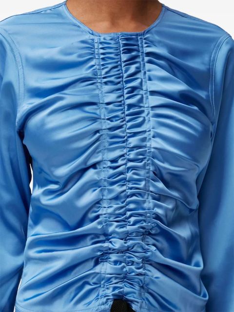 GANNI ruched-detail satin midi dress - Blue