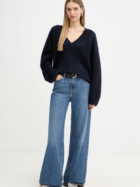 BOSS Orange sweter z dodatkiem wełny damski kolor granatowy 50549185