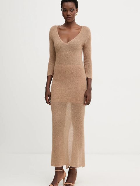 Liviana Conti sukienka z dodatkiem wełny kolor brązowy maxi prosta L5WG63