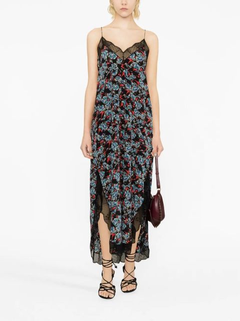 Zadig&Voltaire Risty floral-print silk slip dress - Black