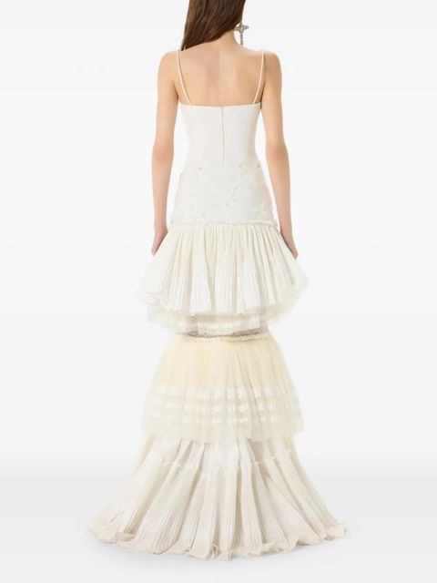 Blumarine butterfly-appliqué pleated maxi dress - White