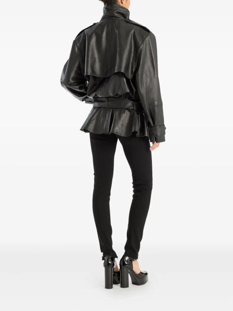 ROTATE BIRGER CHRISTENSEN belted ruffle leather jacket - Black