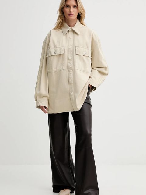 Nanushka koszula jeansowa damska kolor beżowy relaxed z kołnierzykiem klasycznym NW25PFJK13873 - zdjęcie produktu nr 2