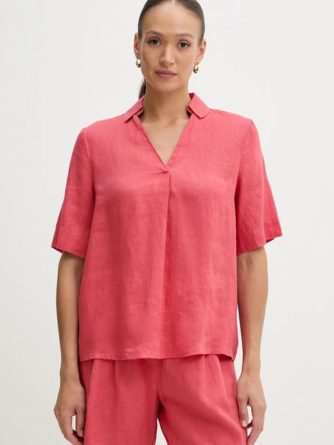 United Colors of Benetton bluzka lniana damska kolor czerwony gładka 5BMLDQ0B6 - zdjęcie produktu nr 1