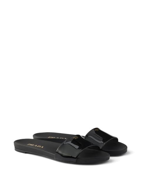 Prada logo patent leather slides - Black