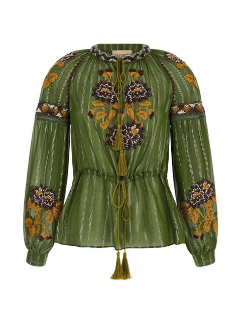 Valentino Garavani embroidered tassel silk blouse - Green - zdjęcie produktu nr 1