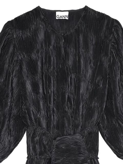 GANNI pleated puff-sleeve mini dress - Black - zdjęcie produktu nr 2