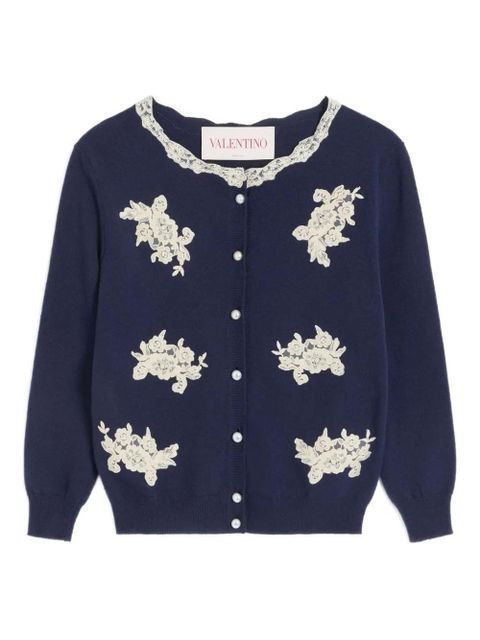 Valentino Garavani lace-trim embroidered cardigan - Blue - zdjęcie produktu nr 1