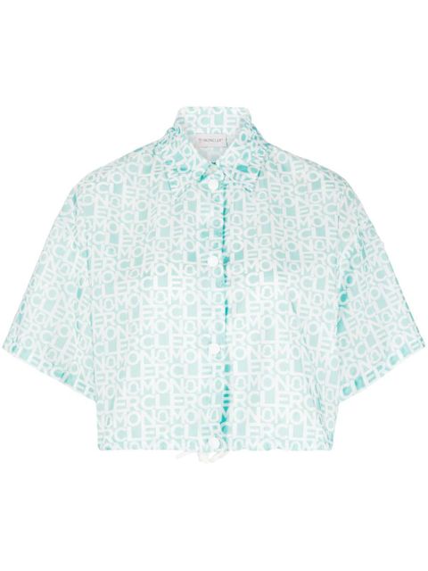 Moncler logo-print cropped shirt - Blue - zdjęcie produktu nr 1