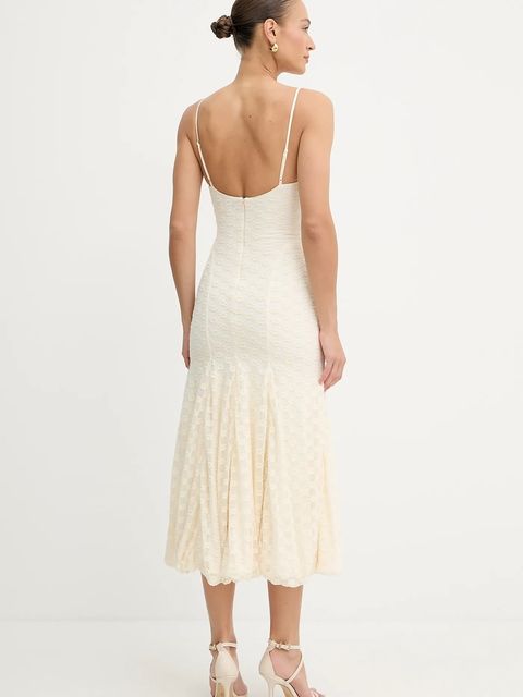 Bardot sukienka kolor beżowy maxi dopasowana 59928DB