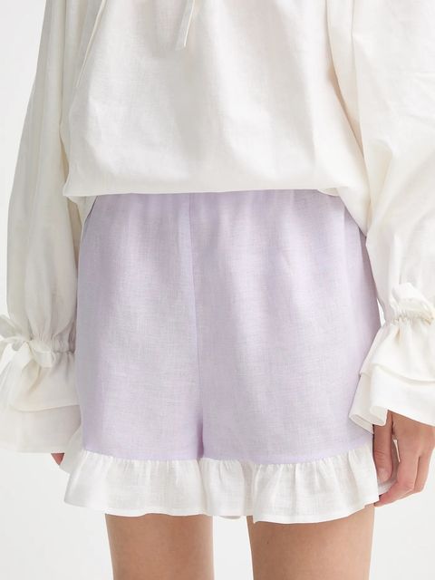 The Sleeper szorty lniane damskie kolor fioletowy gładkie high waist PFSH01P009R - zdjęcie produktu nr 1