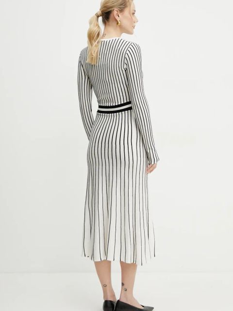 Fracomina sukienka z domieszką kaszmiru kolor biały maxi rozkloszowana FS25SD5002K501N8