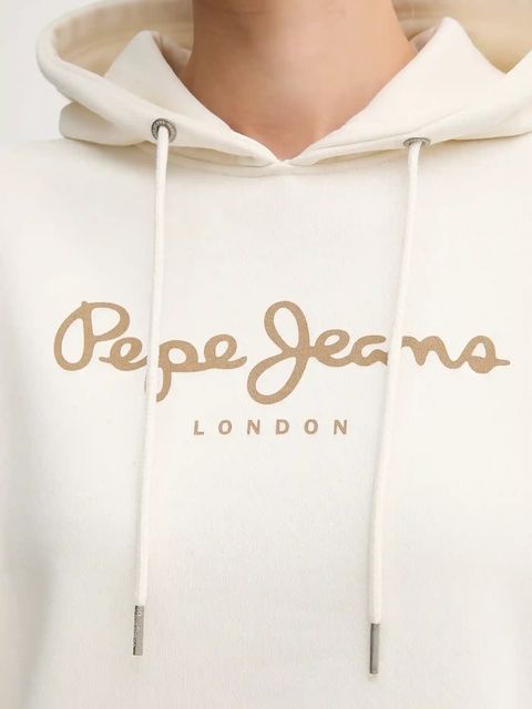 Pepe Jeans bluza damska kolor beżowy z kapturem z nadrukiem PL5800001