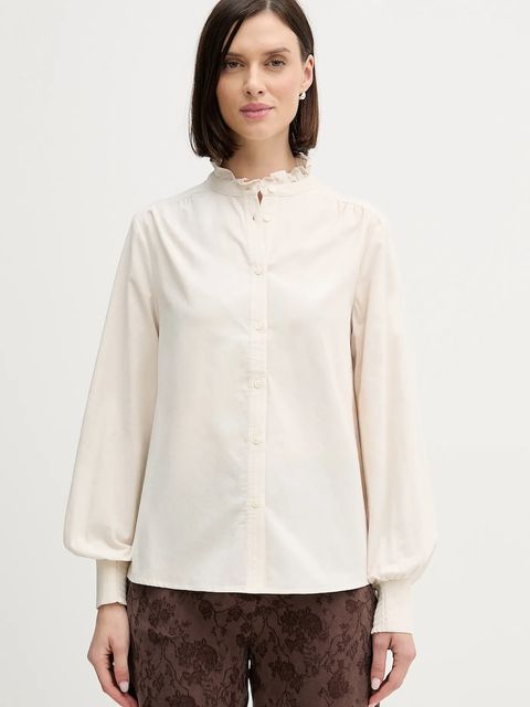 Pedro del Hierro koszula sztruksowa damska kolor beżowy regular ze stójką 6632017 - zdjęcie produktu nr 1