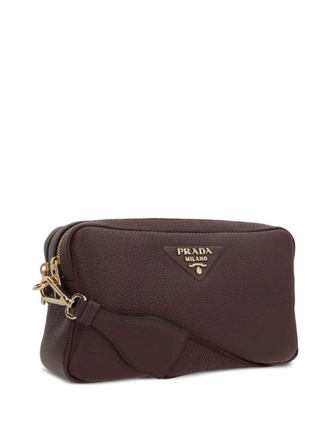 Prada leather logo-plaque shoulder bag - Red