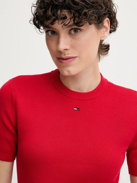 Tommy Jeans sweter bawełniany kolor czerwony DW0DW19336