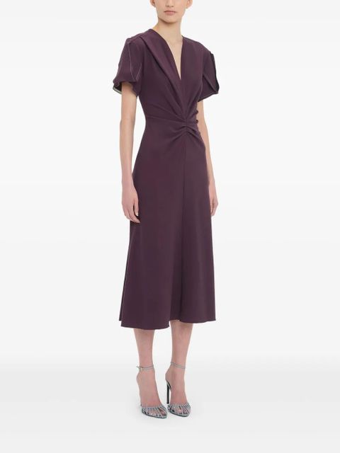 Victoria Beckham gathered V-neck midi dress - Purple