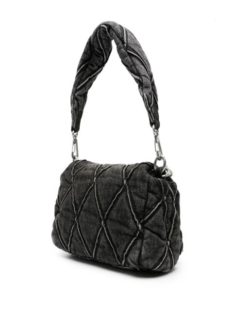 Diesel small logo-charm quilted denim bag - Black