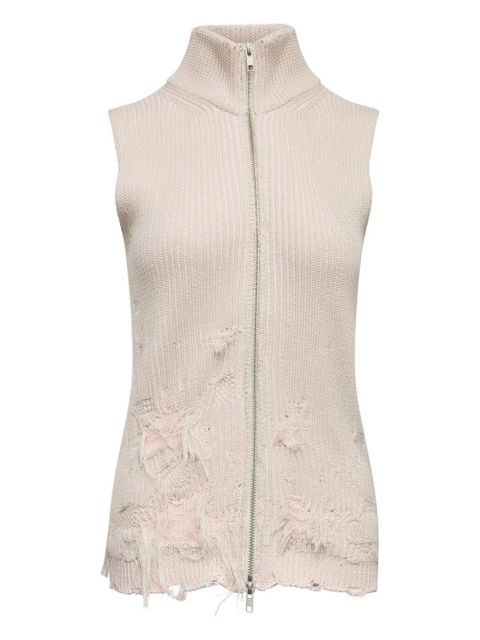 MM6 Maison Margiela zip-up distressed knitted vest - Pink - zdjęcie produktu nr 1