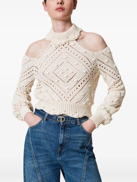 TWINSET openwork-knit cropped sweater - Neutrals - zdjęcie produktu nr 2