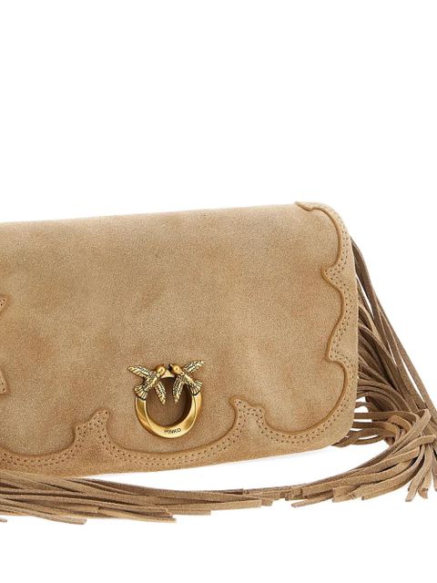 PINKO Love Click Soft Horizontal lamb suede mini clutch bag - Brown