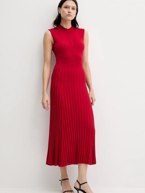 Tommy Hilfiger sukienka z domieszką jedwabiu kolor czerwony maxi rozkloszowana WW0WW45653 - zdjęcie produktu nr 2