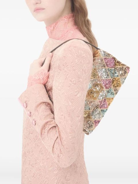 Valentino Garavani small Vain Soft Rhombelle embroidery shoulder bag - Pink