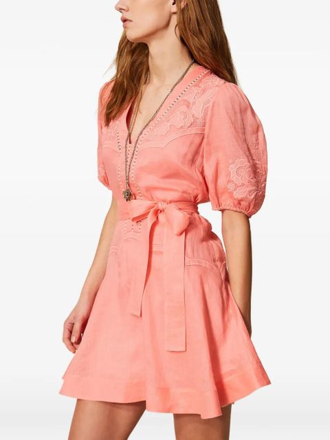 TWINSET embroidered belted dress - Pink
