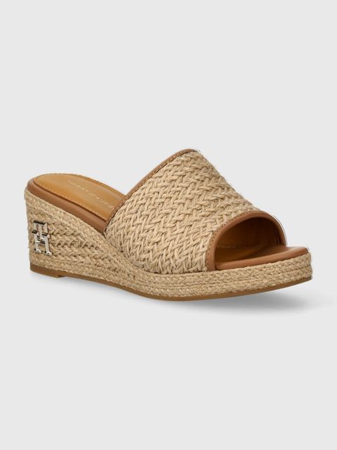 Tommy Hilfiger klapki TH ROPE WEDGE SANDAL damskie kolor beżowy na koturnie FW0FW07927 - zdjęcie produktu nr 1
