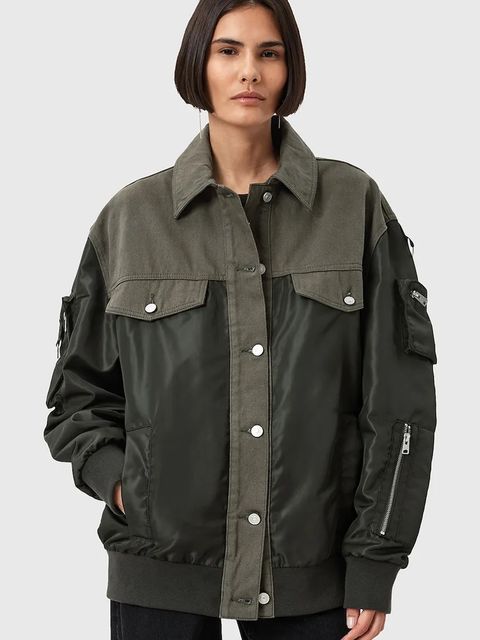 AllSaints kurtka bomber VERITY kolor zielony przejściowa oversize W024OD - zdjęcie produktu nr 1