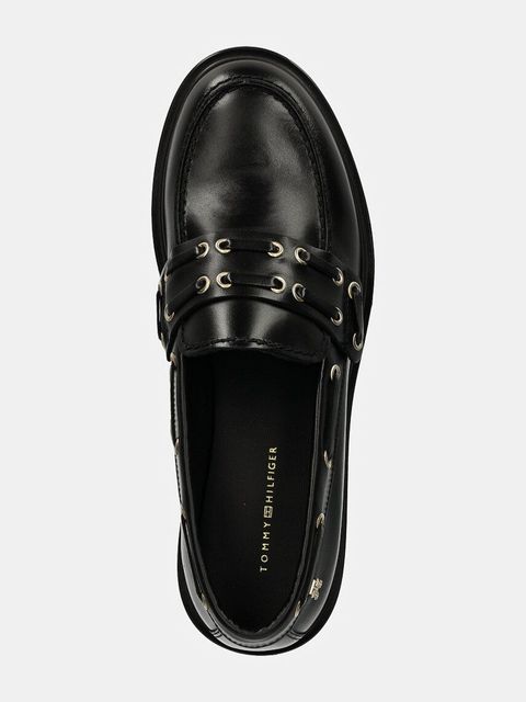 Tommy Hilfiger mokasyny skórzane NAUTICAL EYELETS LEATHER LOAFER damskie kolor czarny na platformie FW0FW08148