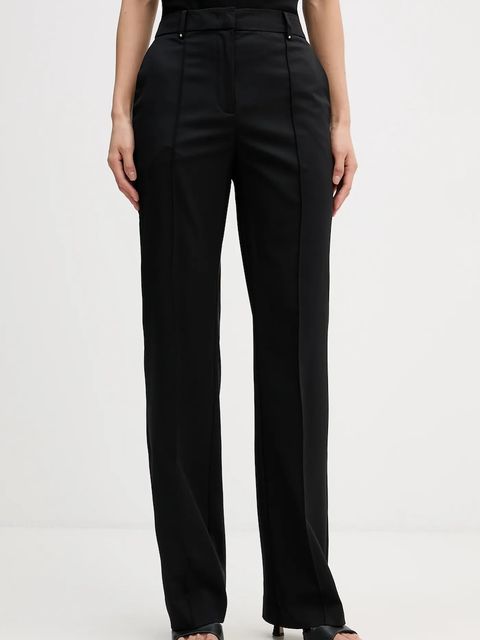 Karl Lagerfeld spodnie z domieszką wełny damskie kolor czarny szerokie high waist B1W10003 - zdjęcie produktu nr 1