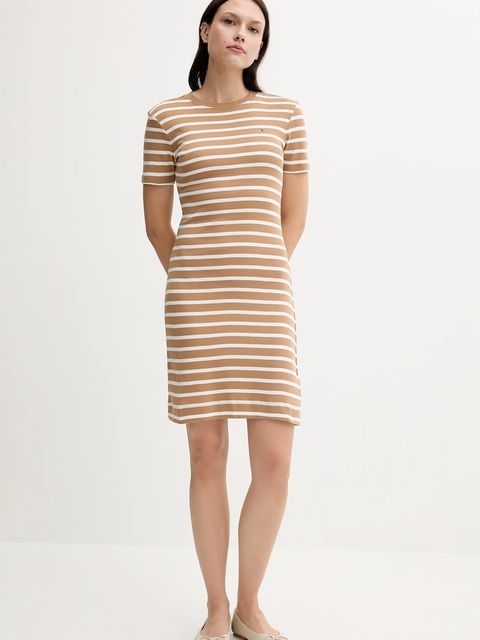 Tommy Hilfiger sukienka bawełniana kolor beżowy mini rozkloszowana WW0WW42721 - zdjęcie produktu nr 2