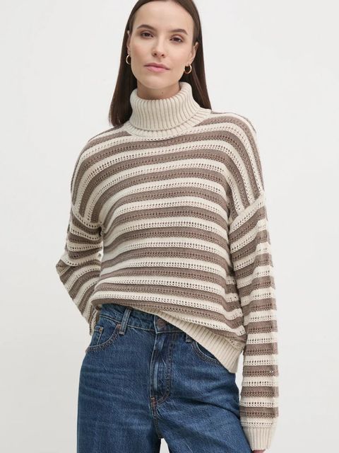 Sisley sweter damski kolor beżowy z golfem 1441L2020