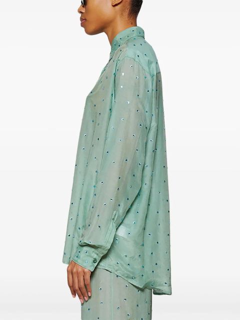 Oséree Gems crystal-embellished long-sleeve shirt - Green