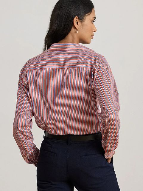 Lauren Ralph Lauren koszula bawełniana damska kolor pomarańczowy regular z kołnierzykiem klasycznym 200P03512 - zdjęcie produktu nr 2