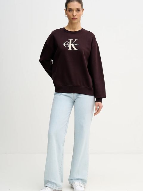 Calvin Klein Jeans bluza damska kolor brązowy z nadrukiem LV047B234G