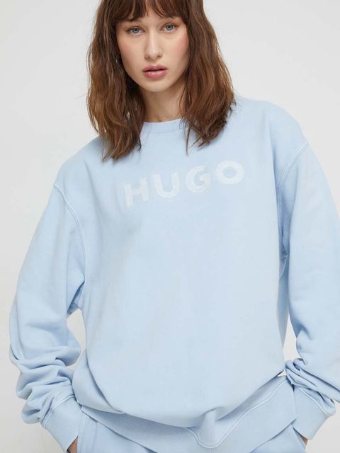 HUGO bluza bawełniana damska kolor niebieski z aplikacją 50512022