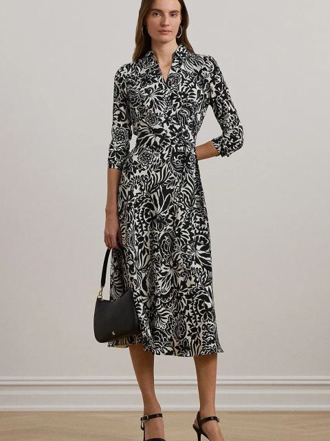 Lauren Ralph Lauren sukienka kolor czarny midi rozkloszowana 250963466