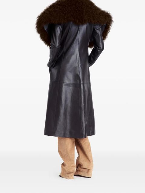 16Arlington Luisa fur-collar leather coat - Brown