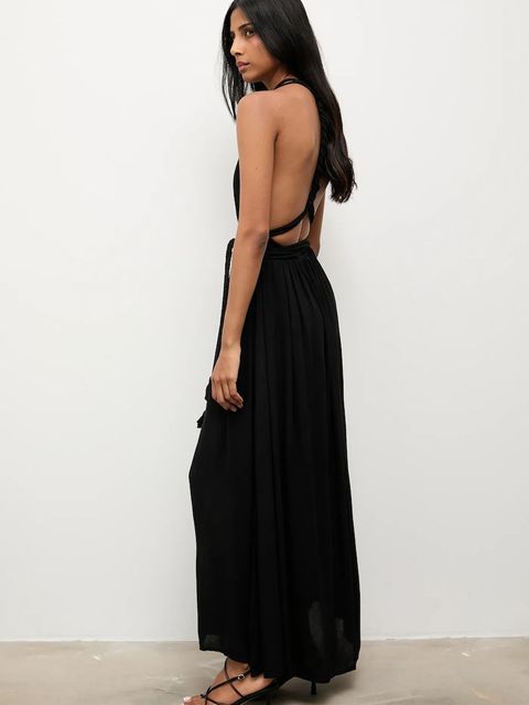 Answear.LAB sukienka kolor czarny maxi rozkloszowana