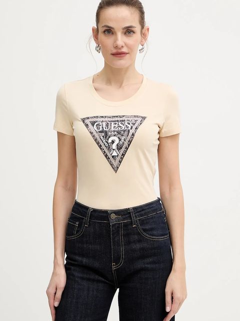 Guess t-shirt damski kolor beżowy W5BI15 J1314 - zdjęcie produktu nr 1
