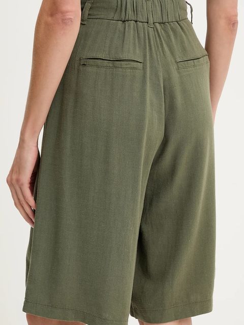 Answear.LAB szorty lniane damskie kolor zielony gładkie high waist