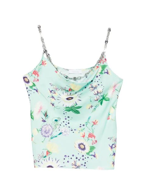 Rabanne chain-detail cowl-neck floral-print top - Green - zdjęcie produktu nr 1