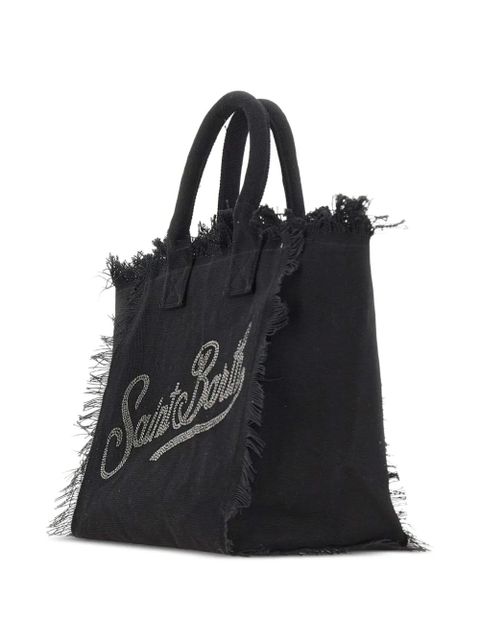 MC2 Saint Barth Vanity rhinestone-logo fringed tote bag - Black