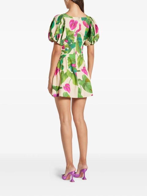 FARM Rio puff-sleeve floral-print mini dress - Neutrals